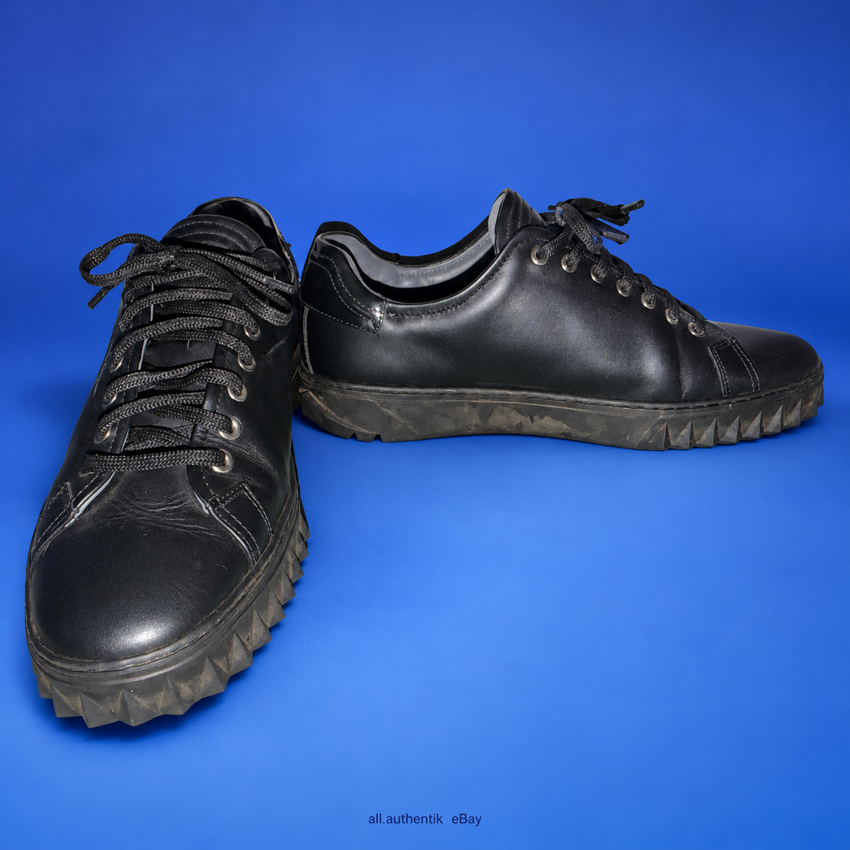 Salvatore Ferragamo Black Leather Lug Sole Sneakers Men's Size 9 - image 2
