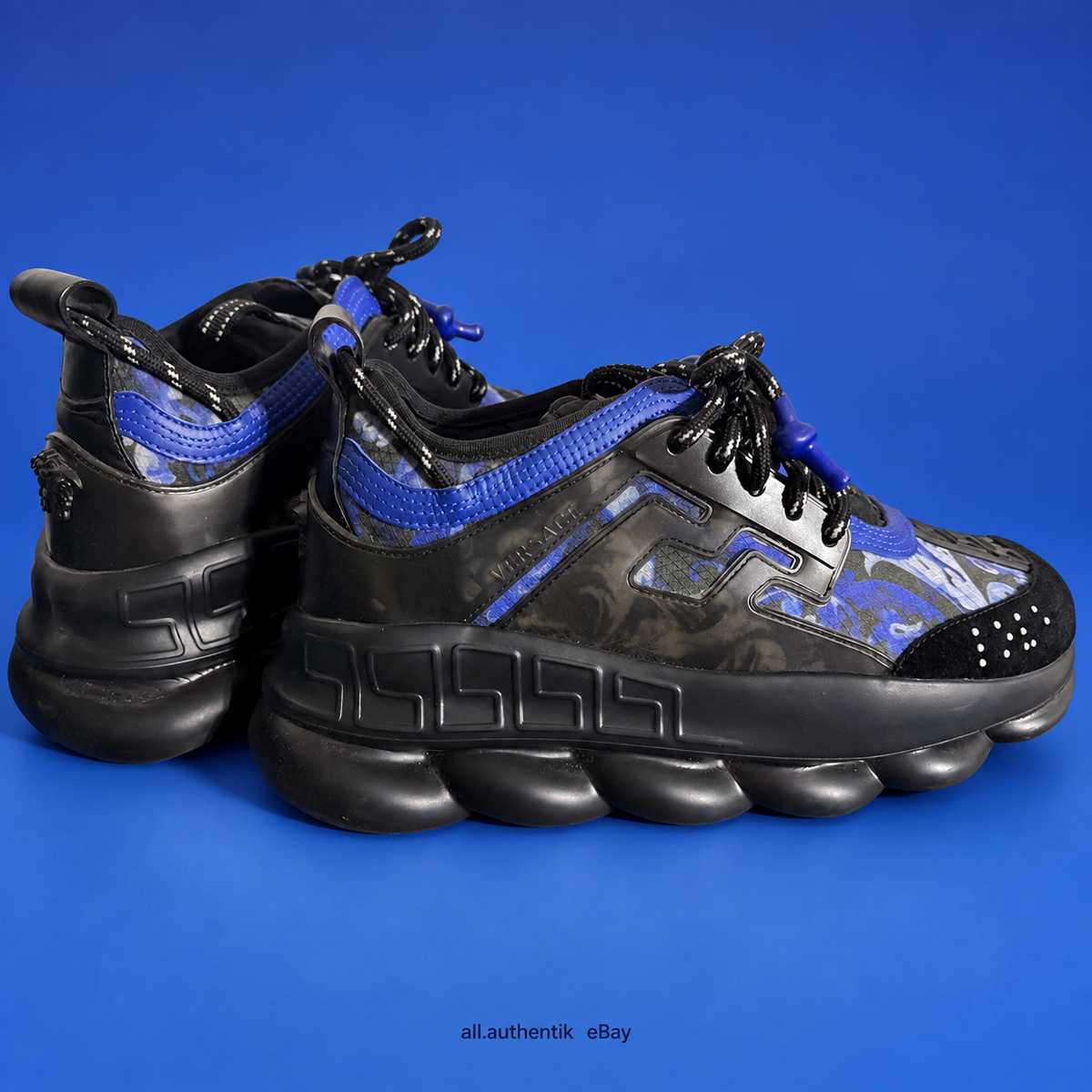 Versace Chain Reaction Sneakers Black Blue Camo EU 42 Men's - image 2