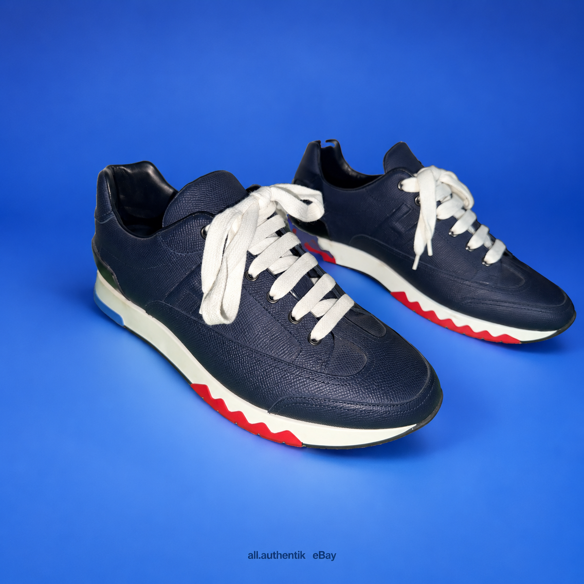 Hermès Paris Navy Black Leather Runner Sneakers EU 43.5 - image 1