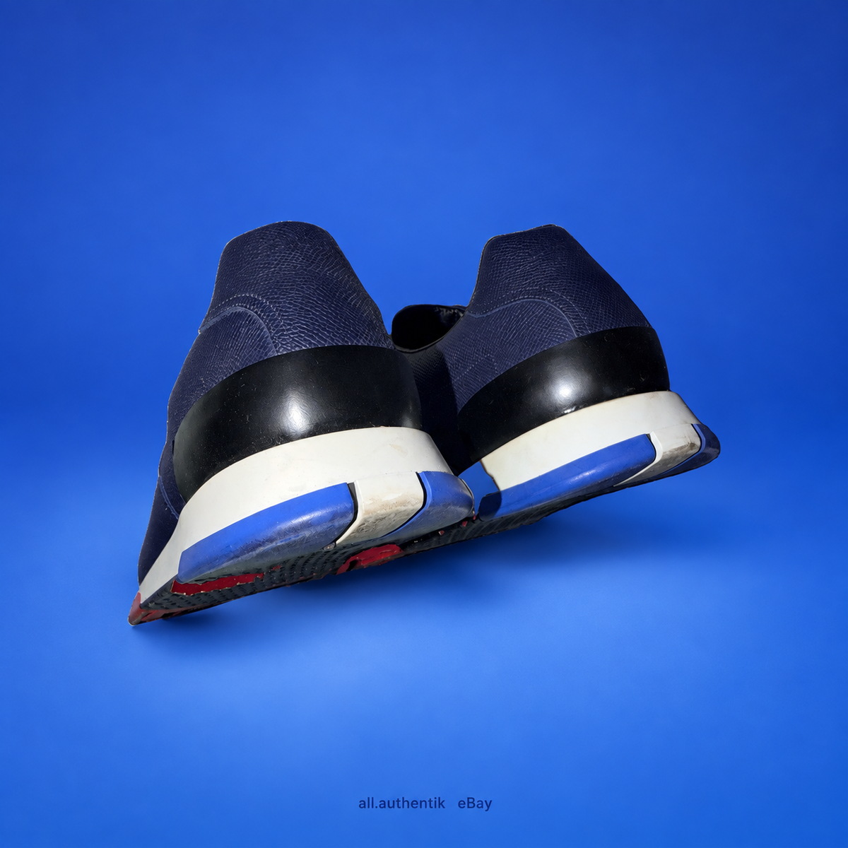 Hermès Paris Navy Black Leather Runner Sneakers EU 43.5 - image 2