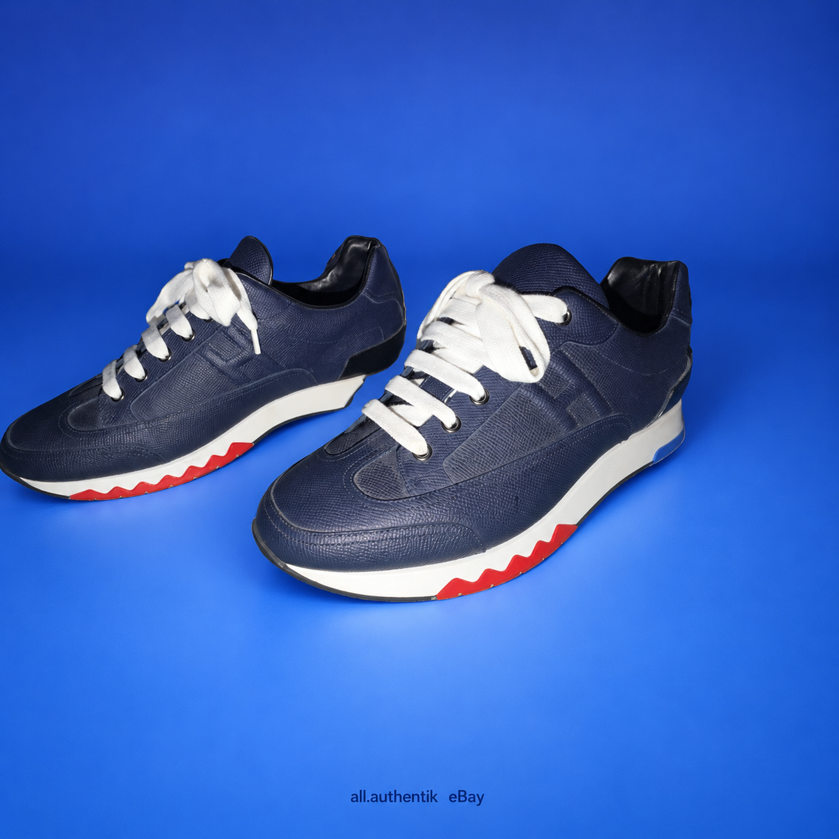 Hermès Paris Navy Black Leather Runner Sneakers EU 43.5 - image 4
