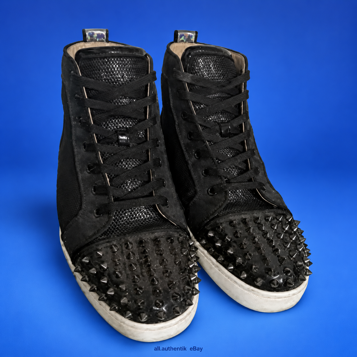 Size 10 - Christian Louboutin Lou Spikes 2 High Black Gun - image 1