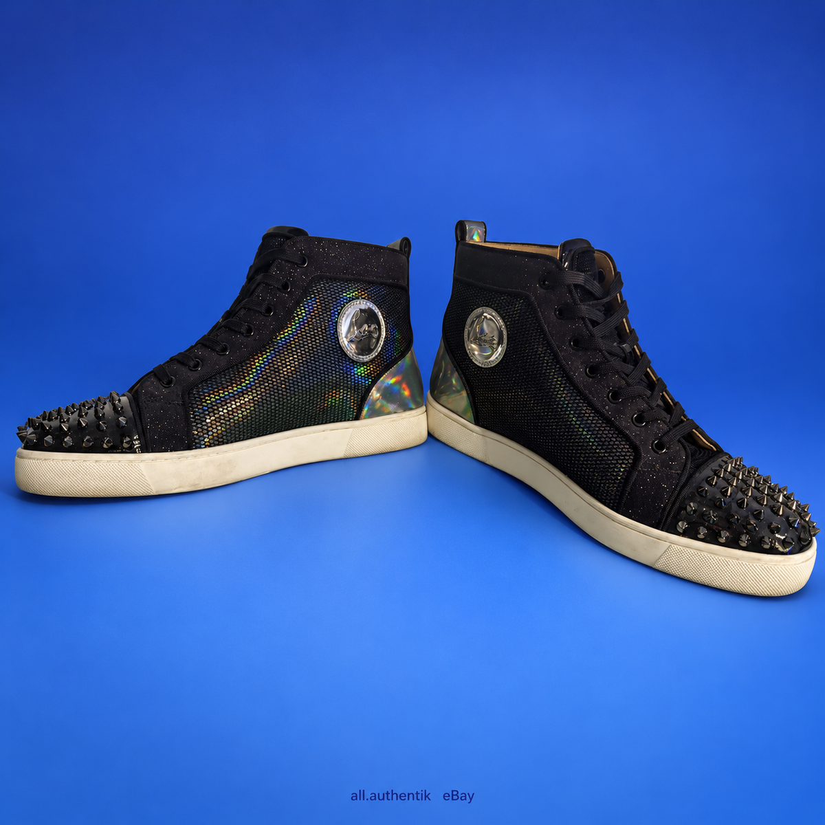 Size 10 - Christian Louboutin Lou Spikes 2 High Black Gun - image 5