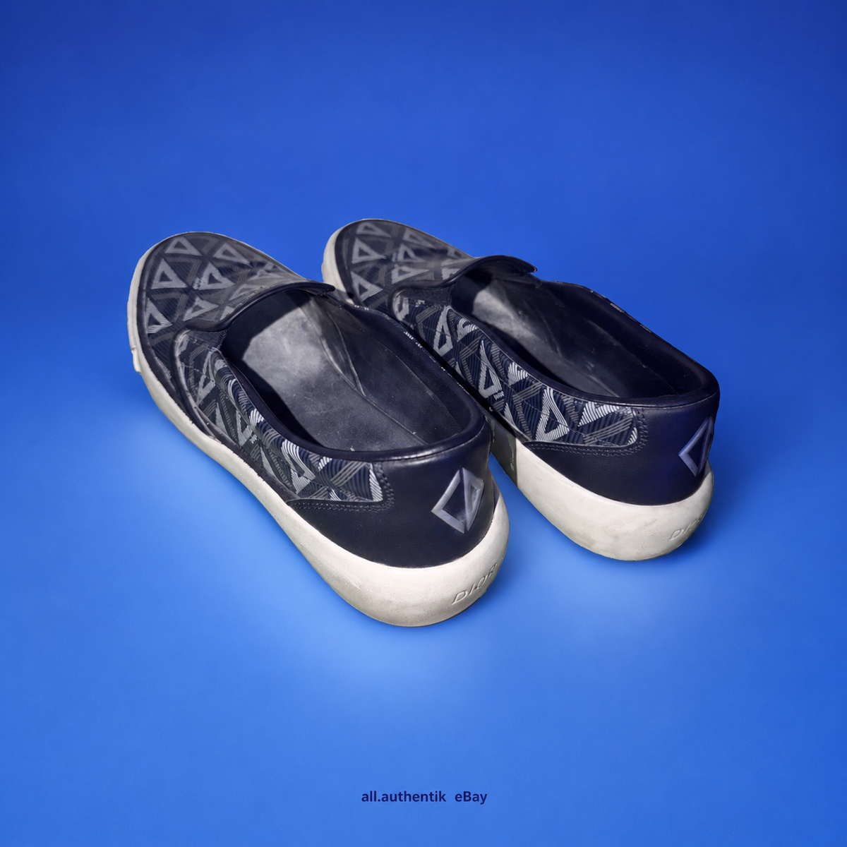 Dior Men's Navy/White Geometric Canvas Slip-On Casual Shoes EU 44 FA0223 - image 4