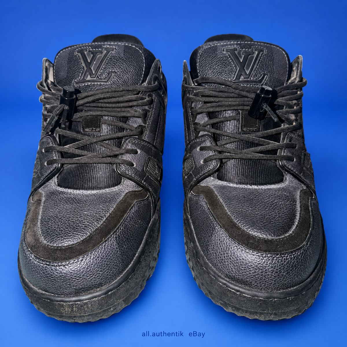 Louis Vuitton Men’s Black Leather & Mesh Sneakers Size 8.5 - image 2
