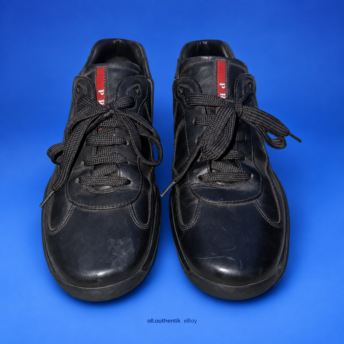 PRADA Men's Black/Red Leather Lace-Up Low Top Logo Sneakers Athletic - image 1