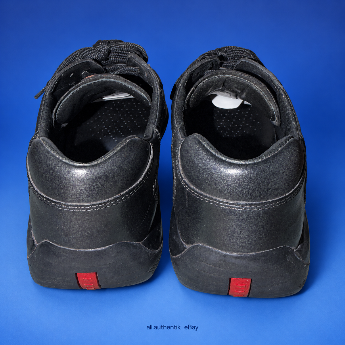 PRADA Men's Black/Red Leather Lace-Up Low Top Logo Sneakers Athletic - image 2