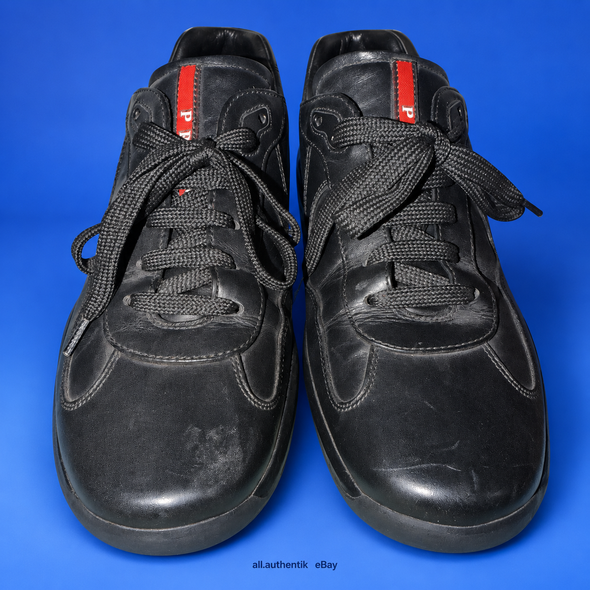 PRADA Men's Black/Red Leather Lace-Up Low Top Logo Sneakers Athletic - image 5