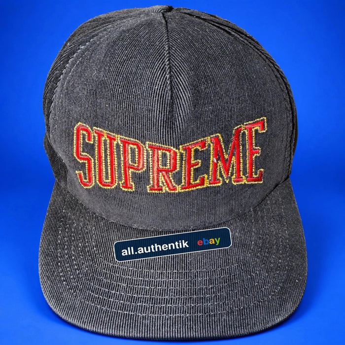 Supreme Metallic Logo Corduroy 5-Panel Hat Black SS19 Snapback One Size