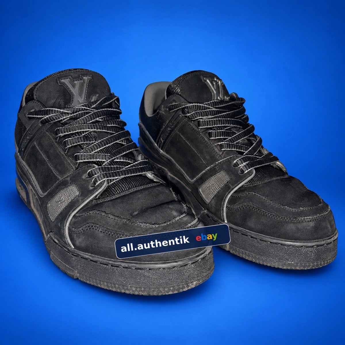 Louis Vuitton LV Black Logo Lace-Up Low Top Sneakers UK 9.5 BM 0159 US SIZE 10.5 - image 3