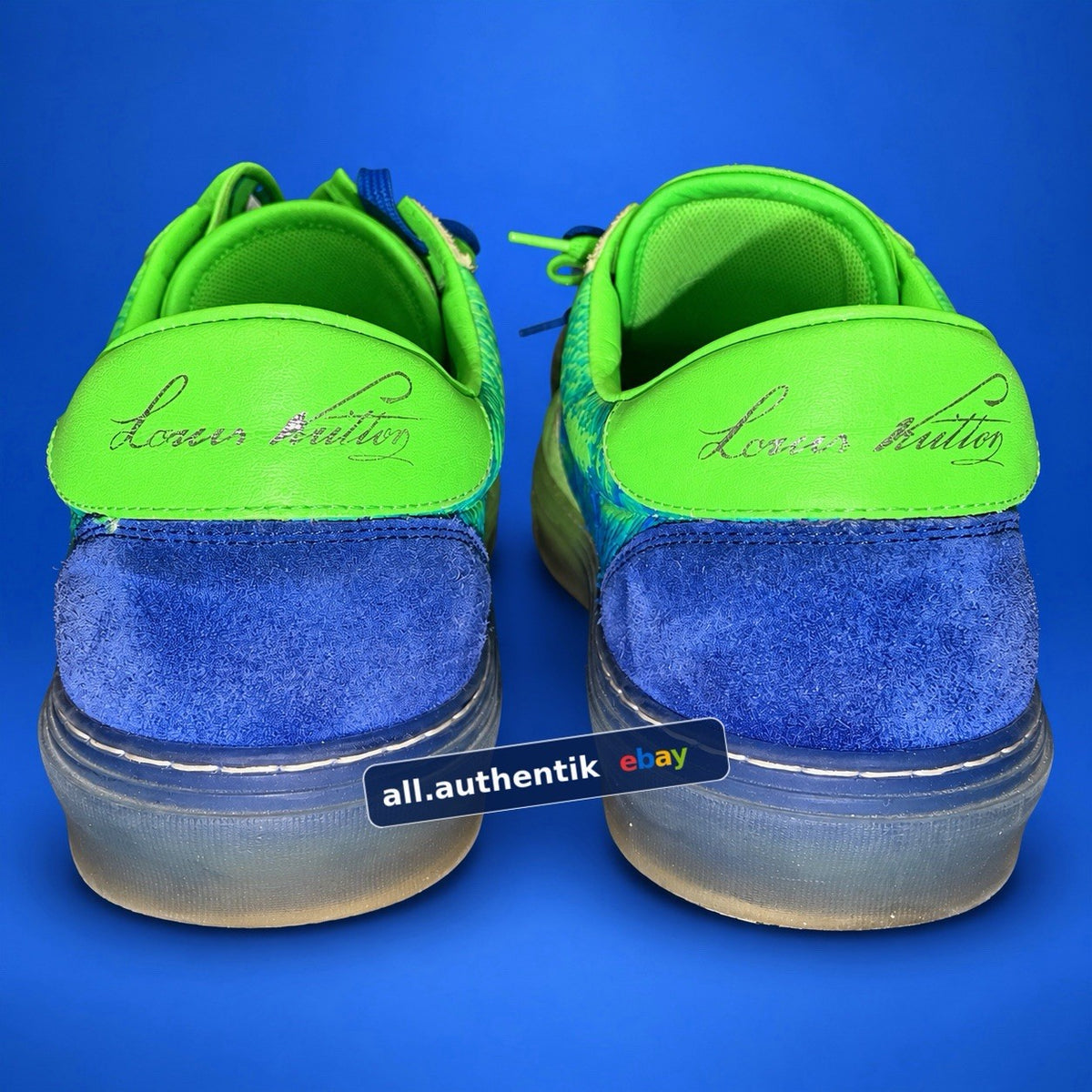 Louis Vuitton Men's Green/Blue Lace-Up Low Top Logo Sneakers Athletic - image 5