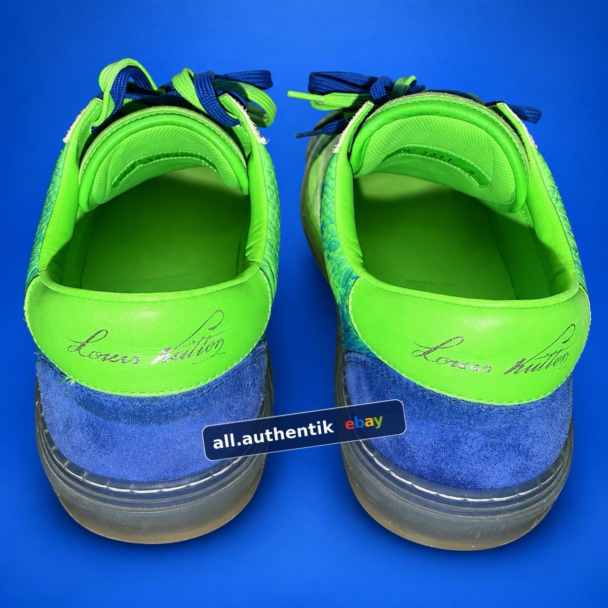 Louis Vuitton Men's Green/Blue Lace-Up Low Top Logo Sneakers Athletic - image 4