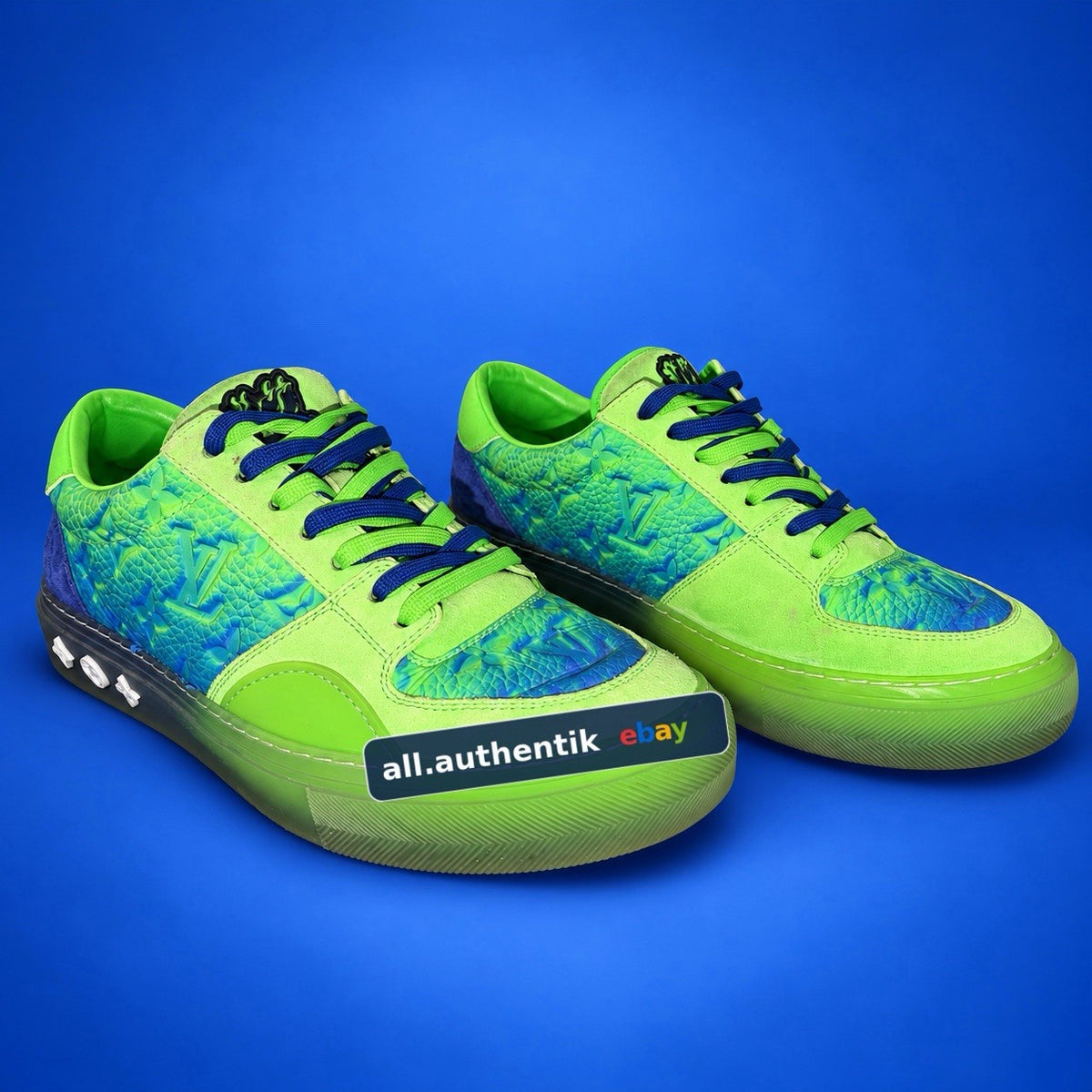 Louis Vuitton Men's Green/Blue Lace-Up Low Top Logo Sneakers Athletic - image 2