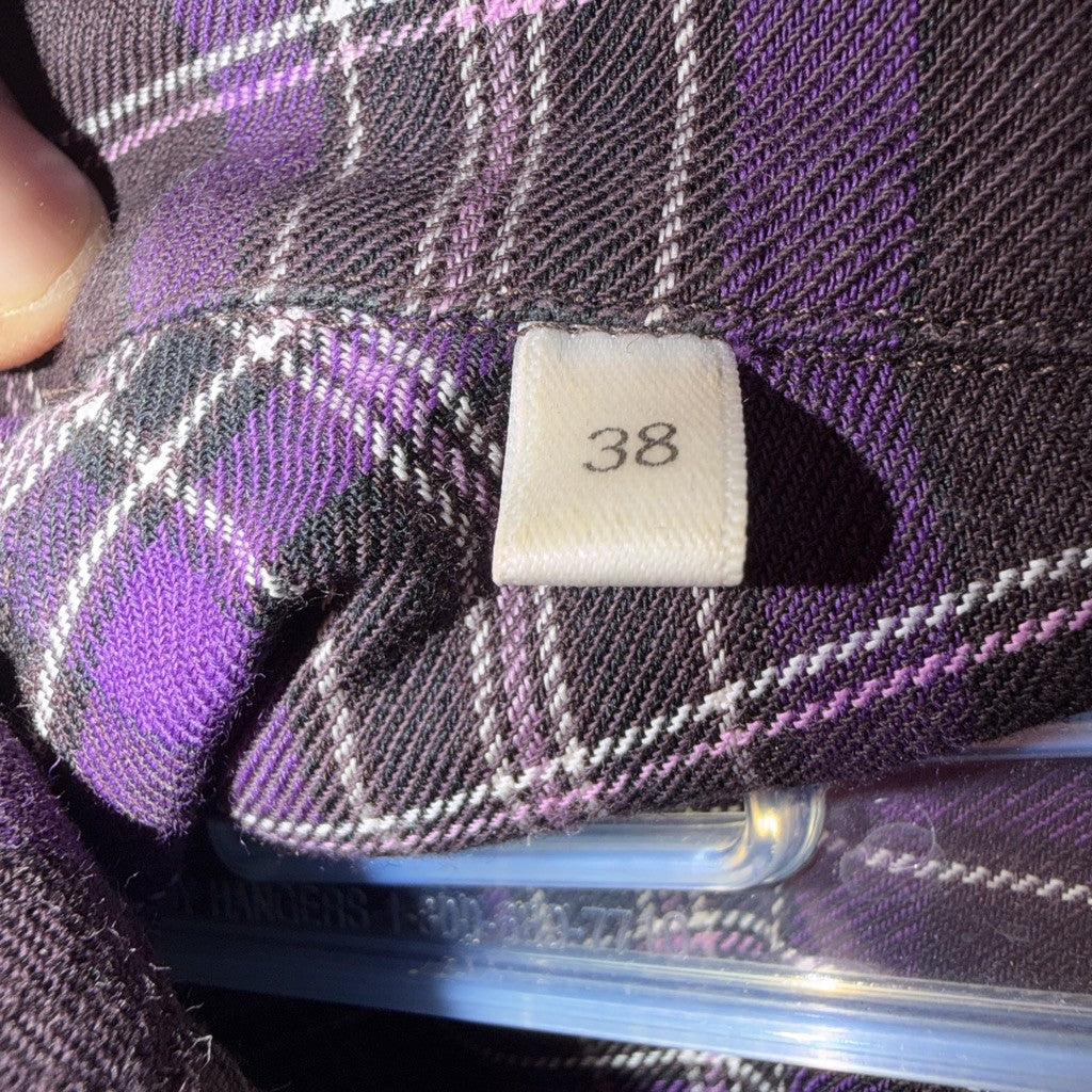Givenchy Men's Purple Black Plaid Flannel Shirt Pink Logo Size 38 US S - image 3