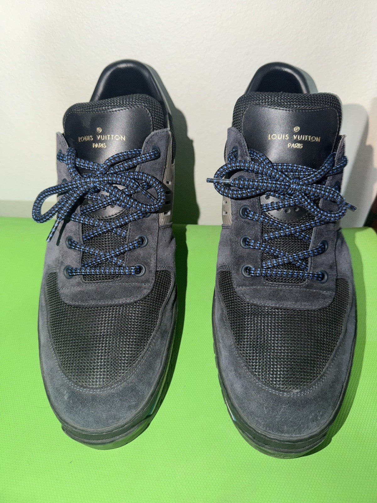 Louis Vuitton Monogram Suede Sneakers Black Blue LV 8.5 - image 2