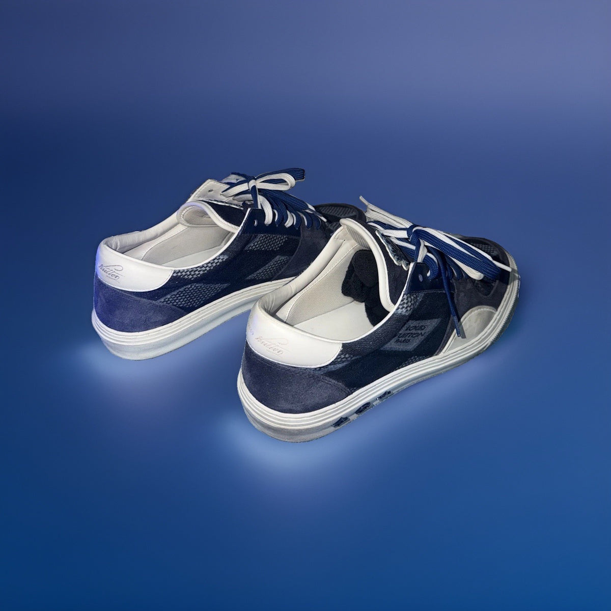 Louis Vuitton LV Ori Line Mens Navy Suede Damier Sneakers LV Size 8.5 - image 2