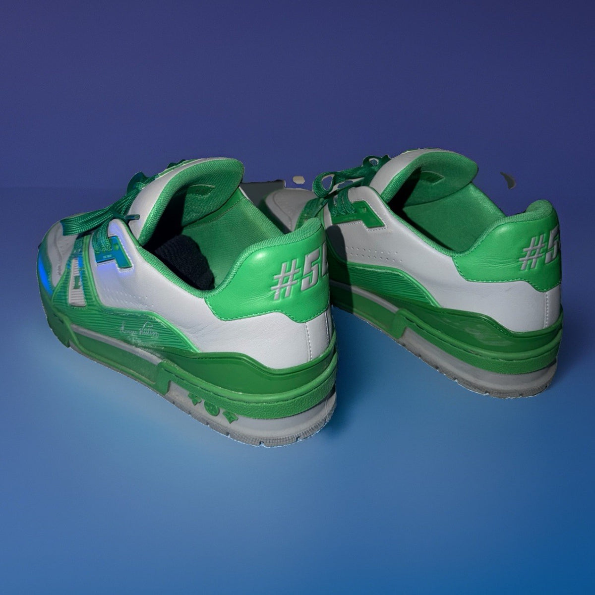 Louis Vuitton LV Trainer Green Grey Leather Sneakers Men LV 8.5 US 9.5 Abloh #54 - image 1
