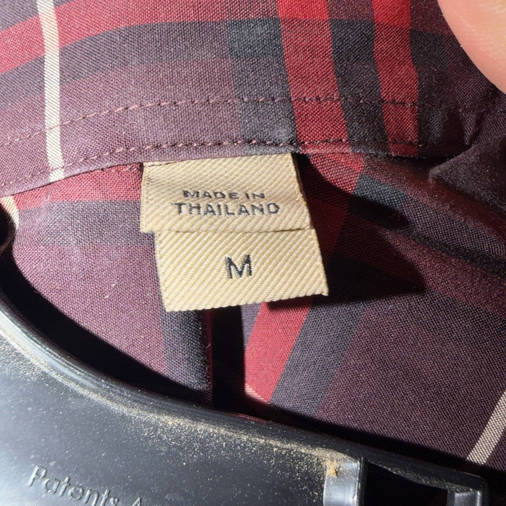 Burberry London England Check Plaid Button Down Shirt Red Size M - image 3