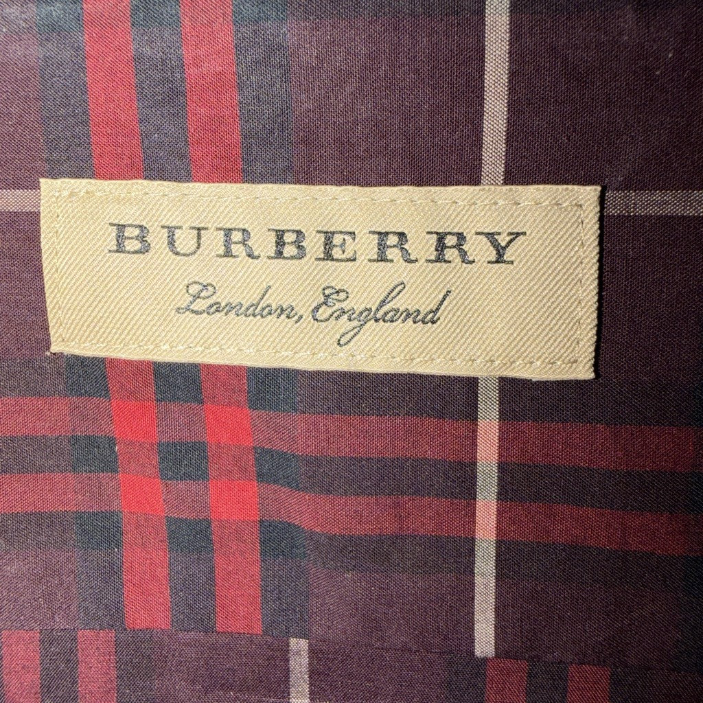 Burberry London England Check Plaid Button Down Shirt Red Size M - image 2