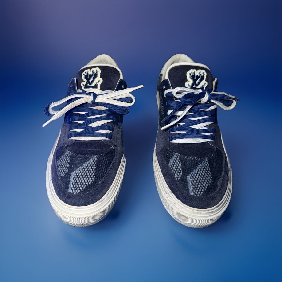 Louis Vuitton LV Ori Line Mens Navy Suede Damier Sneakers LV Size 8.5 - image 1