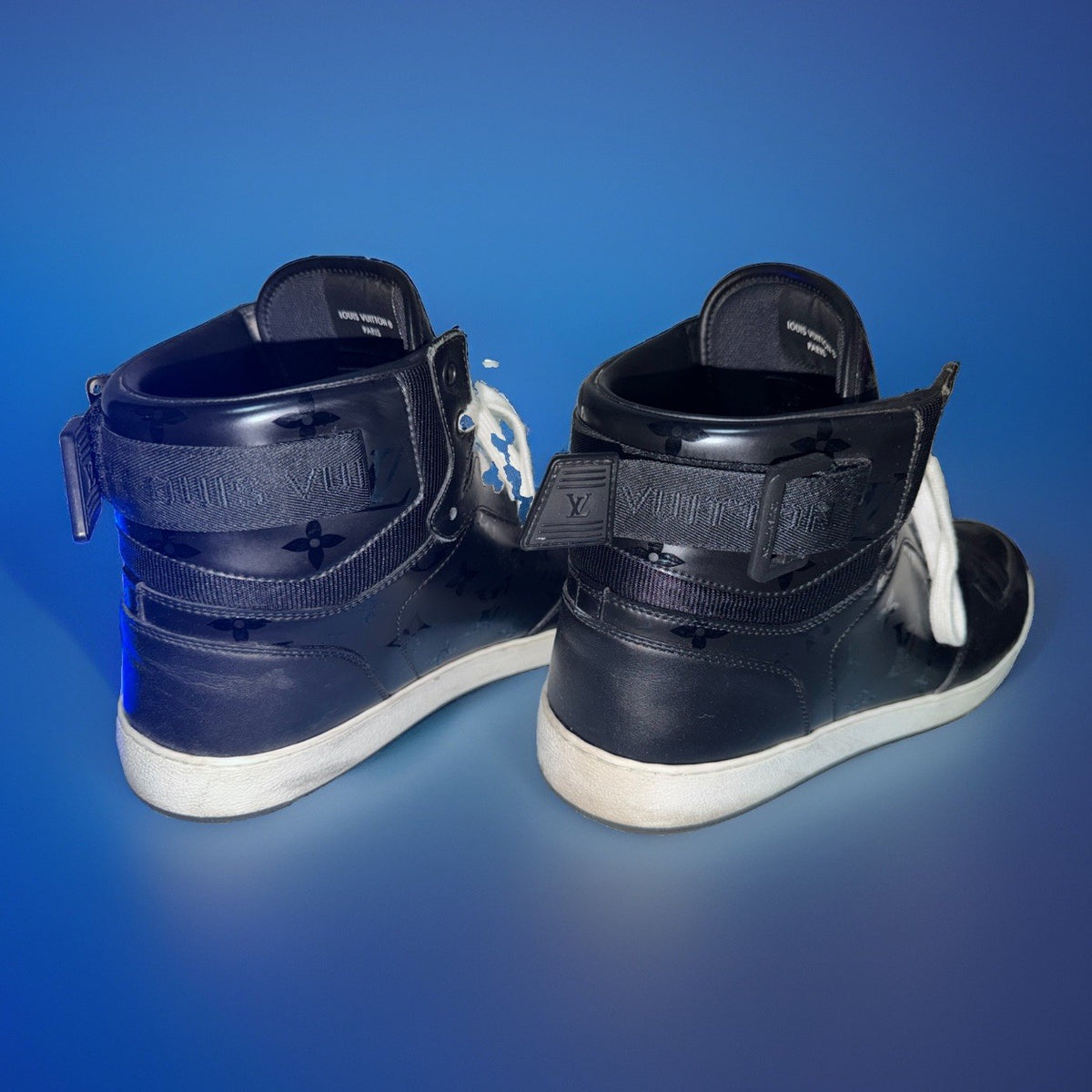 Louis Vuitton Rivoli High Top Black Monogram Strap Sneakers Mens LV 10 US 11 - image 3